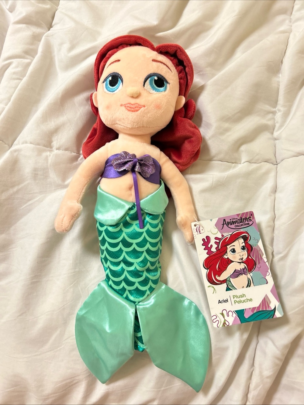 Disney animators Ariel Plush Doll - Red Hair, Green Tail, Purple Top
